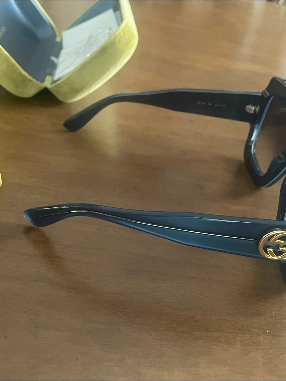 Gucci Blue Rectangular Logo Sunglasses with Gold Accents